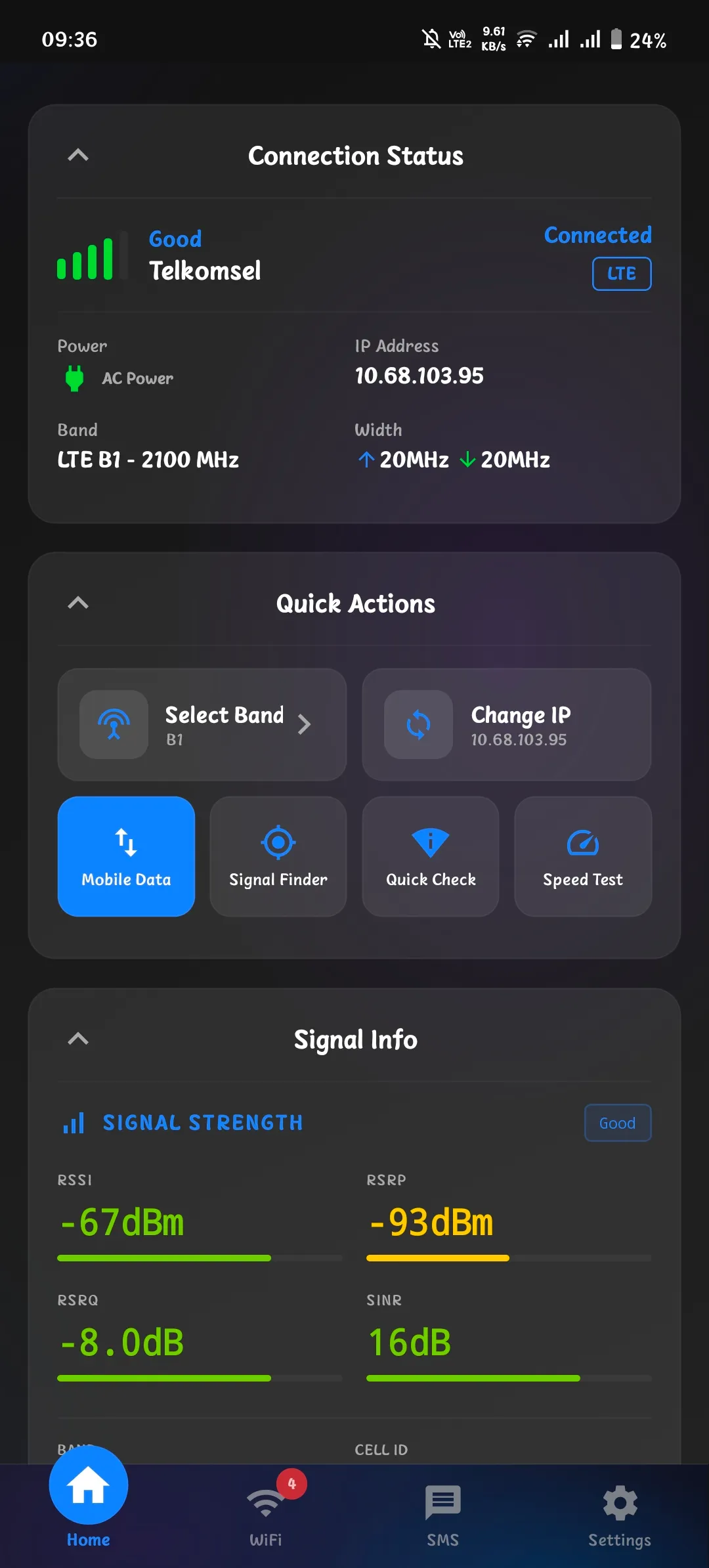 Huawei Manager Mobile - Home Screen (Dark)