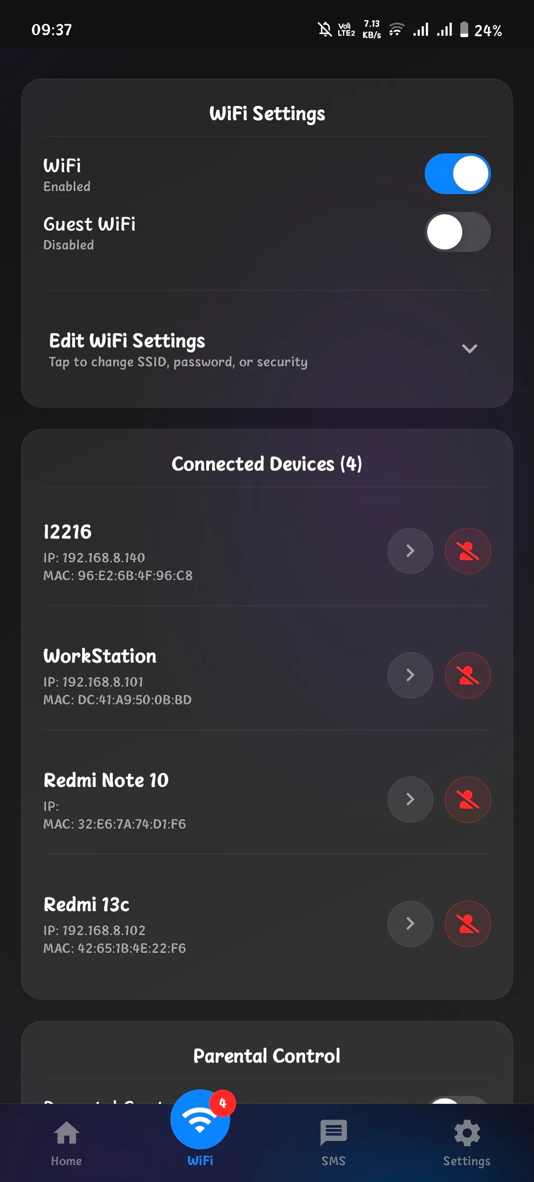 WiFi Management (Dark)